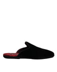 Dolce & Gabbana Black Viscose Velvet Slides Flat Slipper Shoes