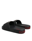 Dolce & Gabbana Black Leather Slides Sandals Beachwear Shoes