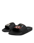 Dolce & Gabbana Black Divers Leather Flats Slides Sandals Beachwear Shoes