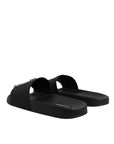 Dolce & Gabbana Black Divers Leather Flats Slides Sandals Beachwear Shoes