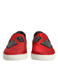 Dolce & Gabbana Red Leather Nylon Low Top Men Sneakers Shoes