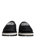 Dolce & Gabbana Black Nylon Quilted Logo Patch Sandals Slides Shoes