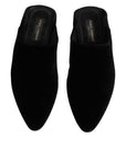 Dolce & Gabbana Black Velvet Slides Flat Slipper Sandals Shoes