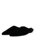 Dolce & Gabbana Black Velvet Slides Flat Slipper Sandals Shoes