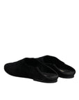Dolce & Gabbana Black Velvet Slides Flat Slipper Sandals Shoes