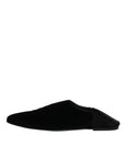 Dolce & Gabbana Black Velvet Slides Flat Slipper Sandals Shoes