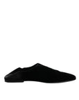 Dolce & Gabbana Black Velvet Slides Flat Slipper Sandals Shoes