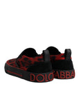 Dolce & Gabbana Red Black Leopard Cotton Men Low Top Sneakers Shoes