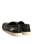 Dolce & Gabbana Black Canvas Tropical Print Slip On Shoes
