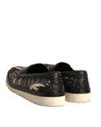 Dolce & Gabbana Black Canvas Tropical Print Slip On Shoes
