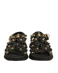 Dolce & Gabbana Black Leather Studded Slides Sandals Shoes