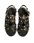 Dolce & Gabbana Black Leather Studded Slides Sandals Shoes