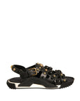 Dolce & Gabbana Black Leather Studded Slides Sandals Shoes