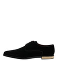 Dolce & Gabbana Black Velvet Cotton Lace Up Derby Shoes