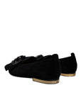 Dolce & Gabbana Black Crystal Flats Men Loafers Dress Shoes
