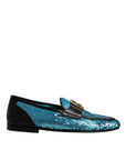 Dolce & Gabbana Blue Sequined Loafers Formal Dress Shoes