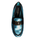 Dolce & Gabbana Blue Sequined Loafers Formal Dress Shoes