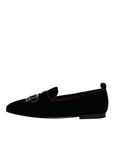 Dolce & Gabbana Black Velvet Crystal Crown Loafers Formal Dress Shoes