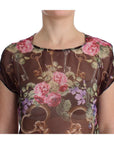 Dolce & Gabbana Elegant Floral Silk Blouse with Cap Sleeves