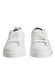 Dolce & Gabbana White Blue Portofino Leather Sneakers Shoes