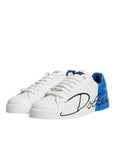 Dolce & Gabbana White Blue Portofino Leather Sneakers Shoes