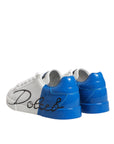 Dolce & Gabbana White Blue Portofino Leather Sneakers Shoes