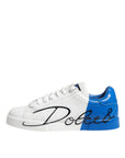 Dolce & Gabbana White Blue Portofino Leather Sneakers Shoes
