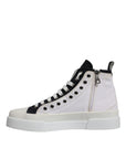 Dolce & Gabbana White Black Cotton High Top Sneakers Shoes