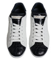 Dolce & Gabbana White Black Leather Portofino Sneakers Shoes