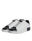 Dolce & Gabbana White Black Leather Portofino Sneakers Shoes