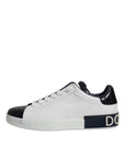 Dolce & Gabbana White Black Leather Portofino Sneakers Shoes