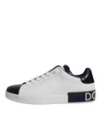 Dolce & Gabbana White Black Leather Portofino Sneakers Shoes