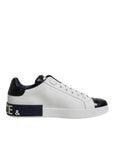 Dolce & Gabbana White Black Leather Portofino Sneakers Shoes
