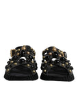 Dolce & Gabbana Black Leather Studded Slides Sandals Shoes