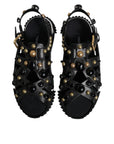 Dolce & Gabbana Black Leather Studded Slides Sandals Shoes