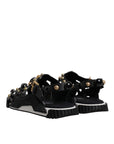 Dolce & Gabbana Black Leather Studded Slides Sandals Shoes