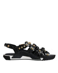 Dolce & Gabbana Black Leather Studded Slides Sandals Shoes