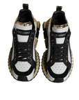 Dolce & Gabbana White Gold Black Leather SUPER KING Sneakers Shoes