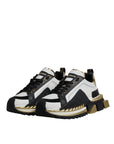 Dolce & Gabbana White Gold Black Leather SUPER KING Sneakers Shoes