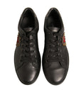 Dolce & Gabbana Black Leather Heart Embellished Sneakers Shoes
