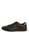 Dolce & Gabbana Black Leather Heart Embellished Sneakers Shoes