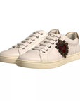 Dolce & Gabbana White Leather Heart Embellished Sneakers Shoes