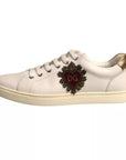 Dolce & Gabbana White Leather Heart Embellished Sneakers Shoes