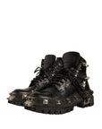 Dolce & Gabbana Black Leather Studded Trekking Boots Shoes
