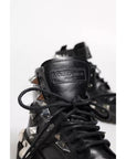 Dolce & Gabbana Black Leather Studded Trekking Boots Shoes