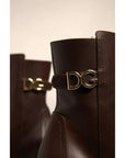 Dolce & Gabbana Brown Leather Heels Mid Calf Boots Shoes