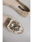 Dolce & Gabbana Beige Crystal Loafer Lace Ballet Flats Shoes