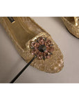 Dolce & Gabbana Gold Crystal Loafer Lace Ballet Flats Shoes