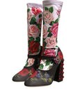 Dolce & Gabbana Black Floral Socks Crystal Boots Jersey Shoes