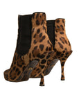 Dolce & Gabbana Brown Leopard Leather Stretch Heels Boots Shoes